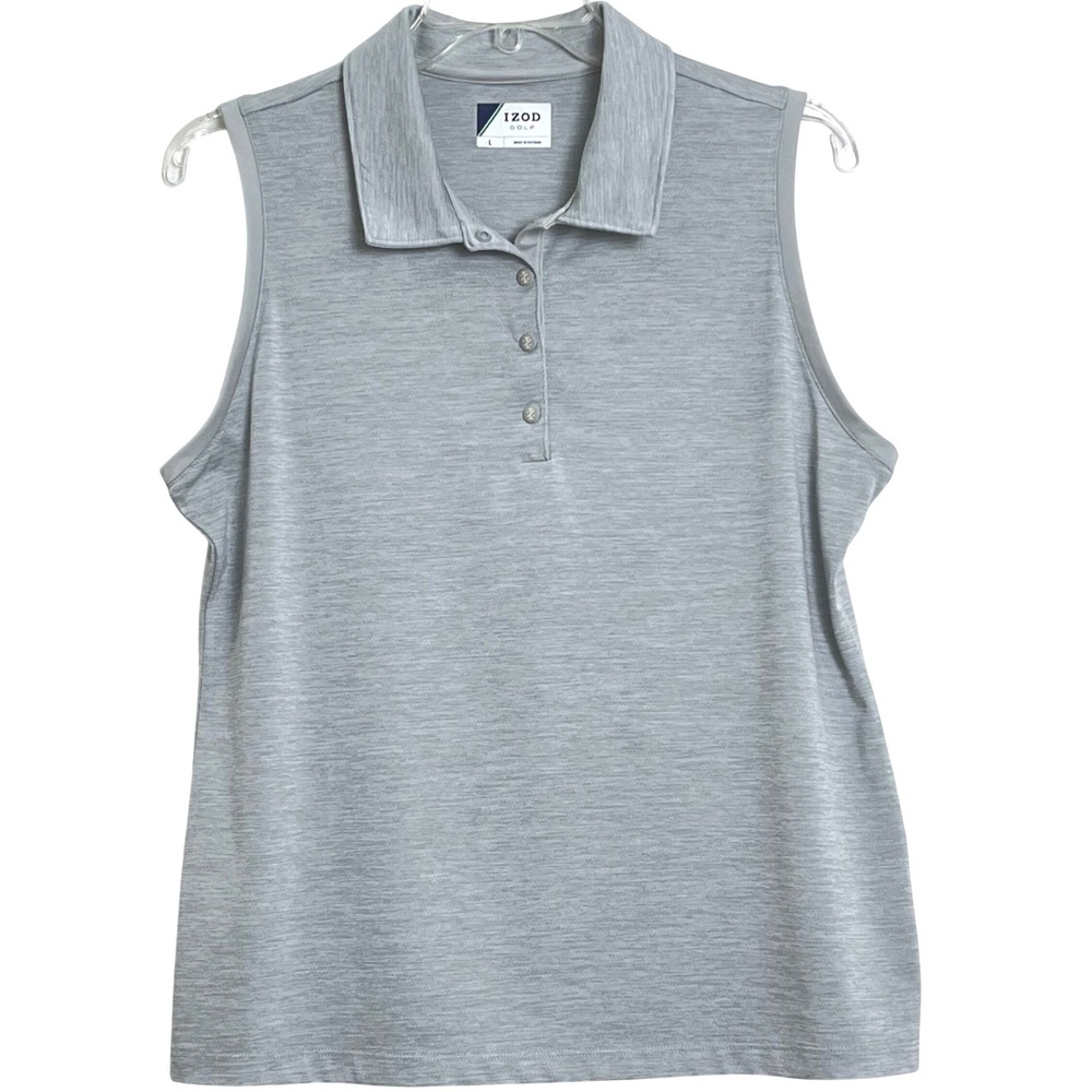 IZOD Womens Golf Sleeveless Polo Shirt Size L Gray Space Dye Activewear Top